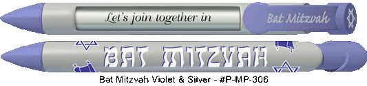 Personalized Bat Mitzvah Violet Silver Pens