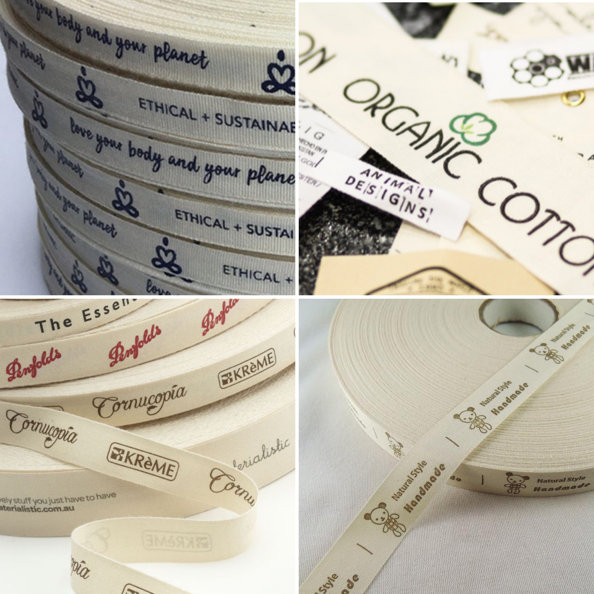 Natural Printed Cotton Ribbon on Rolls – Custom Labels 4 U