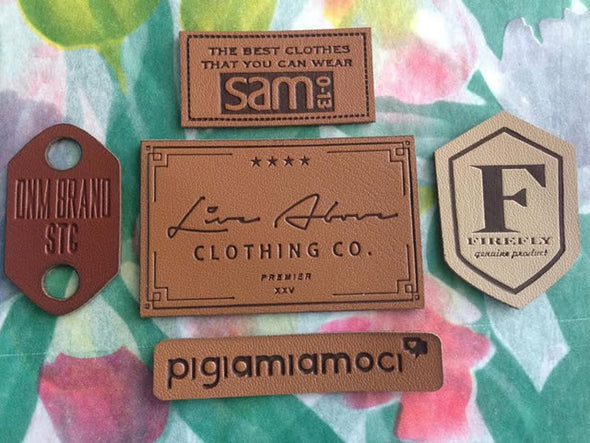 Faux Leather labels with Black Ink