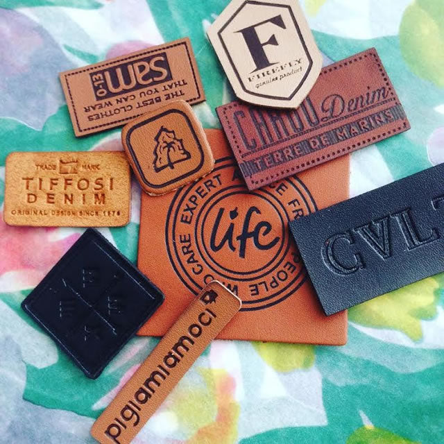 Faux Leather labels with Black Ink