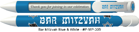 Personalized Bar Mitzvah Blue White Pens